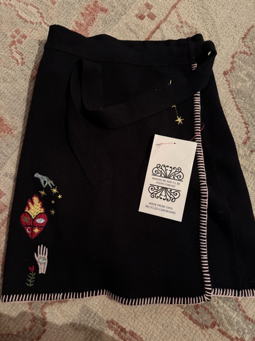 Never Fully Dressed Black Embroidered Wrap Mini Skirt